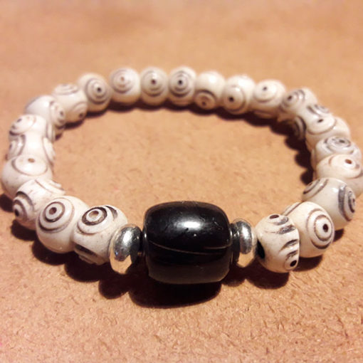 Bracelet Artisanal NAK - Os De Yak Et Corne Naturels Avec Perle Plaquée Or 10 Microns - Fait Main, Neuf Sans Boîte